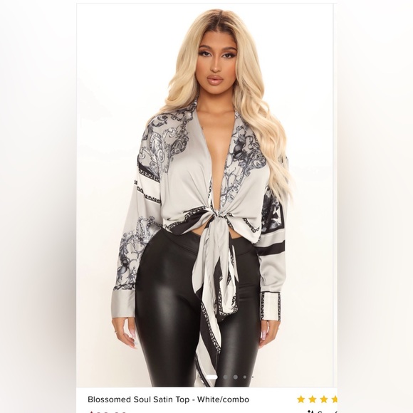 Fashion Nova Black and White Tie-Front Blouse - Picture 2 of 2